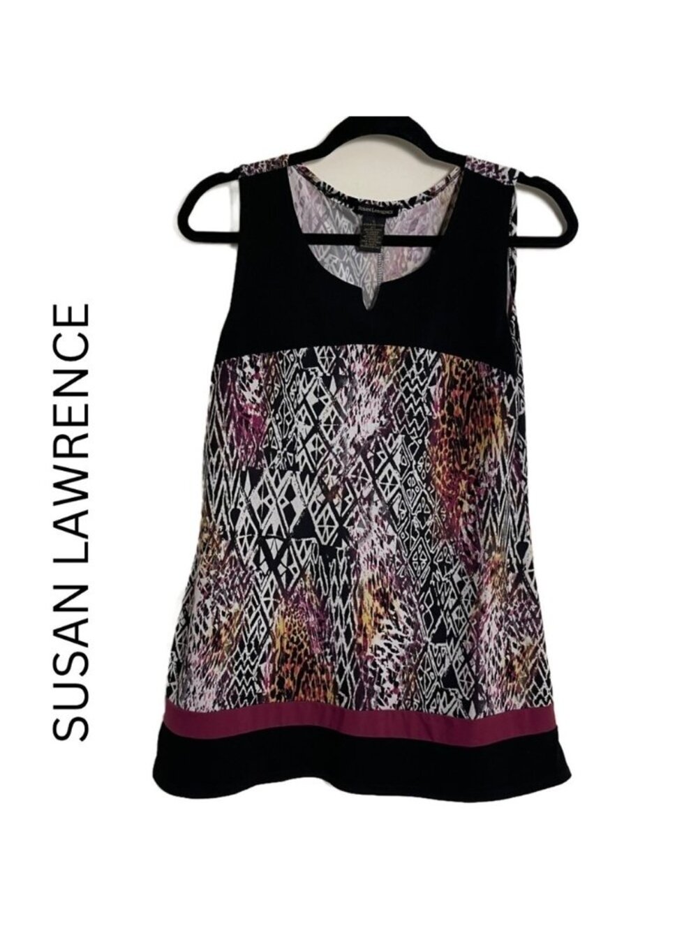 SUSAN LAWRENCE Women’s Sleeveless Animal Print Geometric Multicolor Top - Small